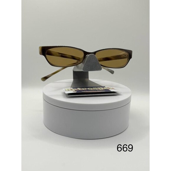 Vintage Y2K Sunglasses | NOS | Narrow Rectangle Frame | Brown Mono | Mini Specs - Picture 3 of 10